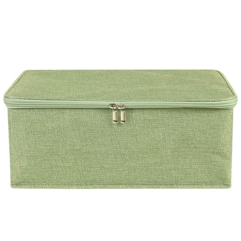 ANMINY Storage Bins with Zipper Lids 13 Qt Lidded Fabric Storage Boxes Baskets Cubes with Handles Collapsible Washable Cotton Linen Closet Shelf Clothes Organizer Containers - Green, Small - Image 2